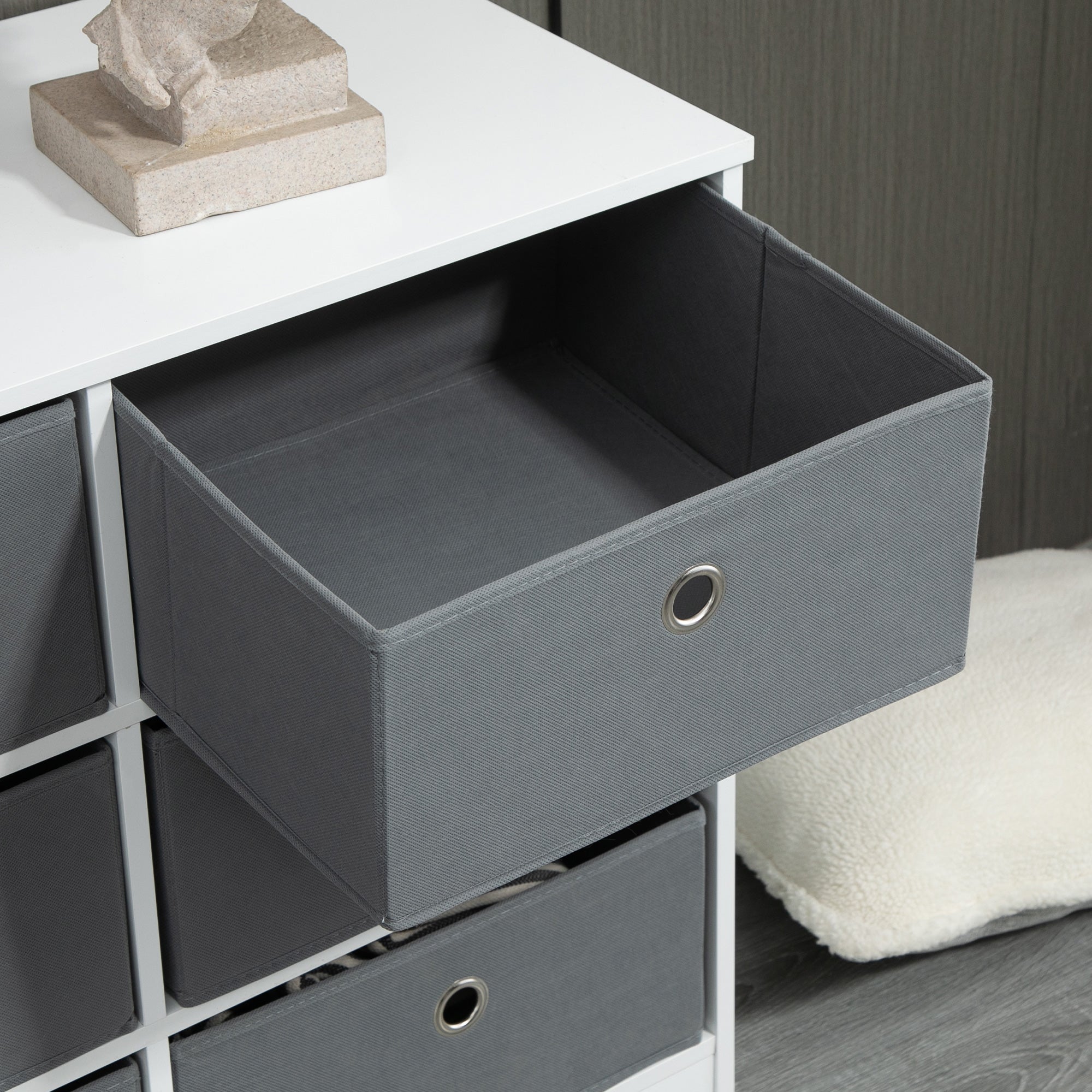 Kozy Chests of Drawer, Fabric Dresser Storage Cabinet with 6 Drawers for Bedroom, Living Room and Hallway, White and Grey