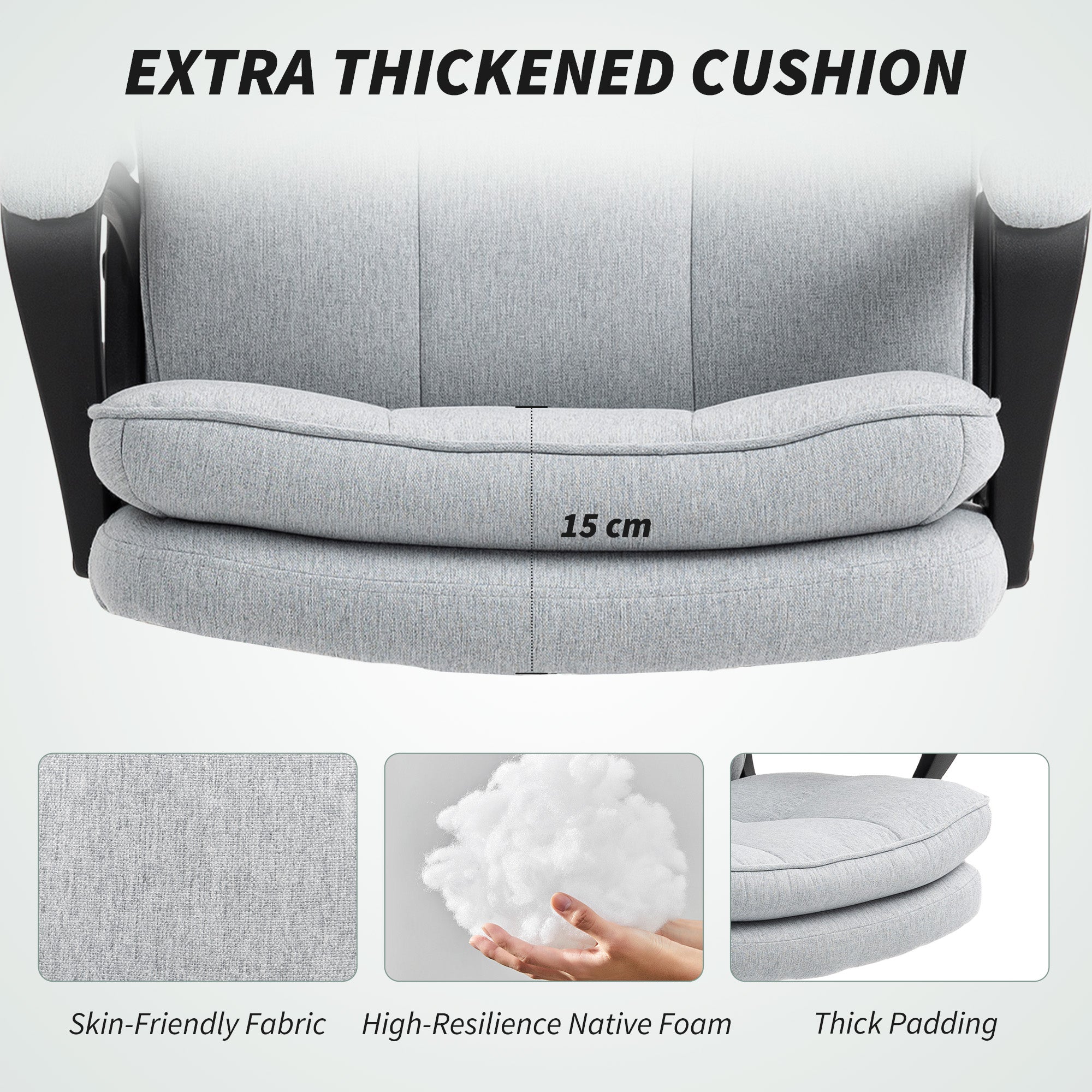 Kozy - Double Padded Linen-Look Office Chair - Light Grey
