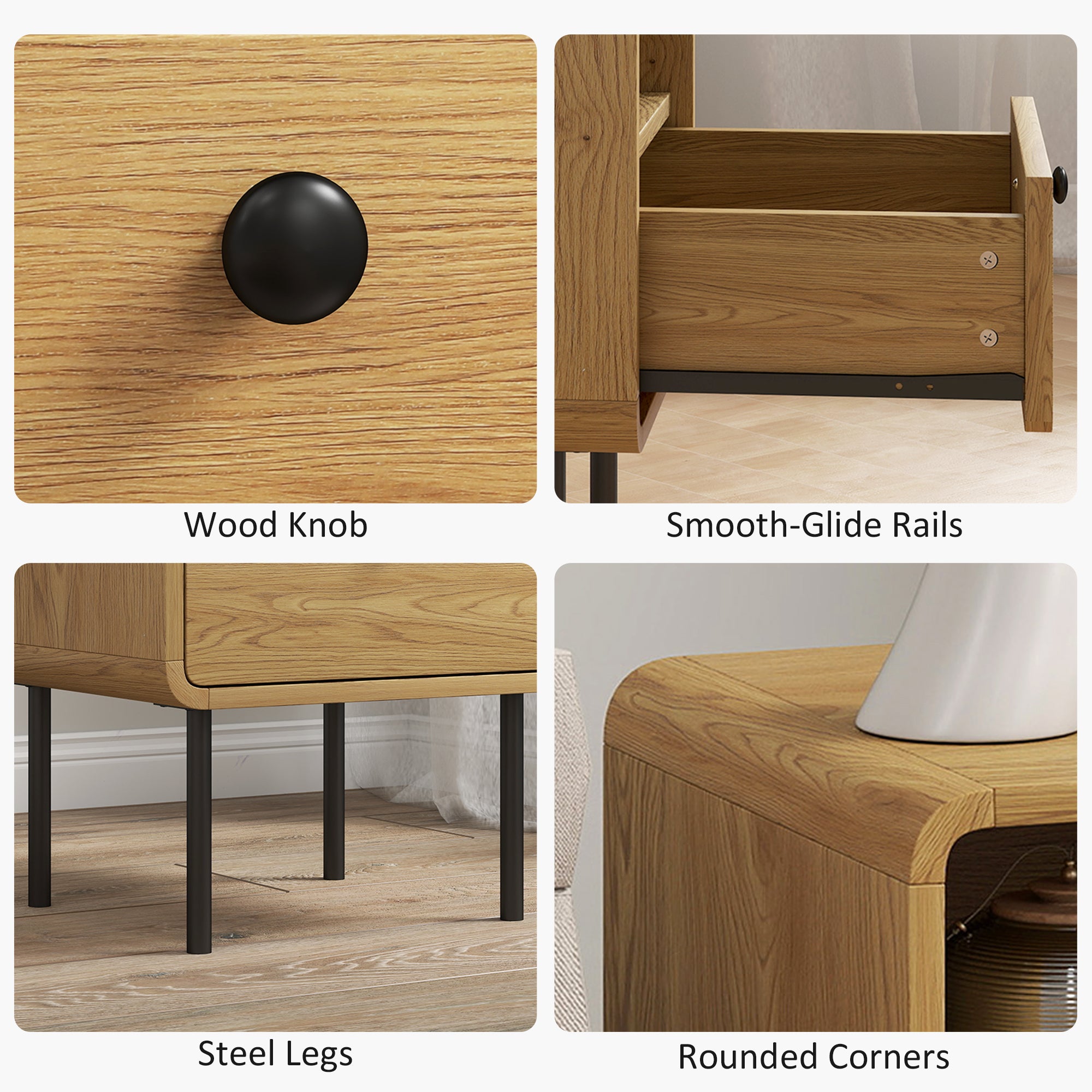 Kozy Bedside Table with Drawer and Open Shelf - Oak