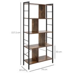 Kozy Industrial Storage Unit, 5 Tiers Bookcase with Open Compartments for Office Living Room, Bedroom, Rustic Brown and Black