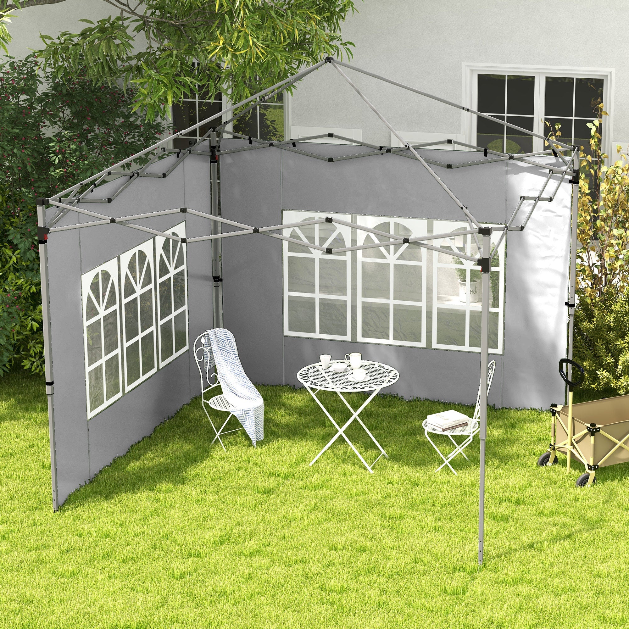 Outsunny Replacement Gazebo Side Panels with Windows, Compatible with 3x3(m) or 3x4m Pop Up Gazebos, 2 Pack, Grey