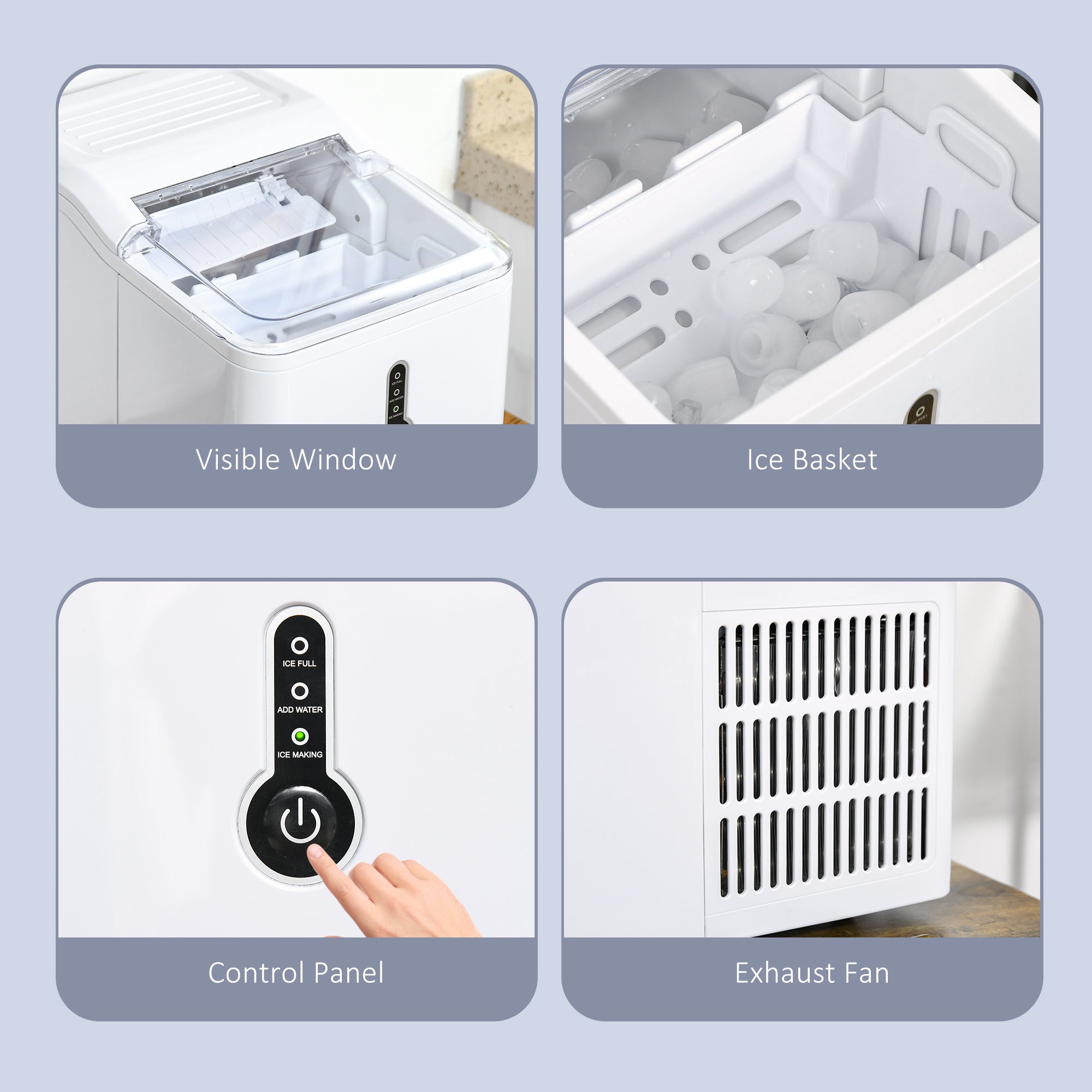 Kozy Ice Maker Machine, 1.5L Countertop Ice Cube Maker with Self-Cleaning, 9 Cubes Ready in 8 Mins, 12kg in 24 Hrs, No Plumbing with Basket, White