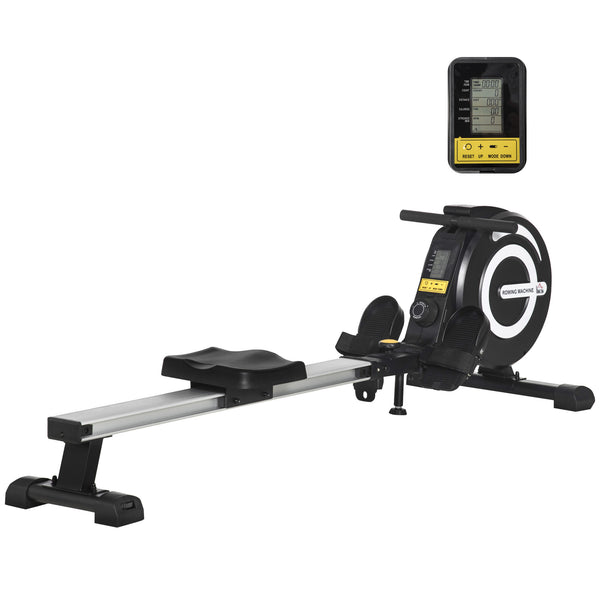 Folding Rowing Machine, Magnetic Rower Machine with 8 Levels Quiet Resistance, LCD Monitor, Wheels, Aluminium Slide Rail, Vertical Storage, Weight Capacity for Home Gym Cardio Training