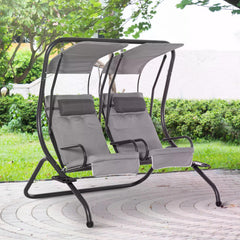 Kozy Canopy Swing 2 Separate Relax Chairs w/ Handrails and Removable Canopy Grey