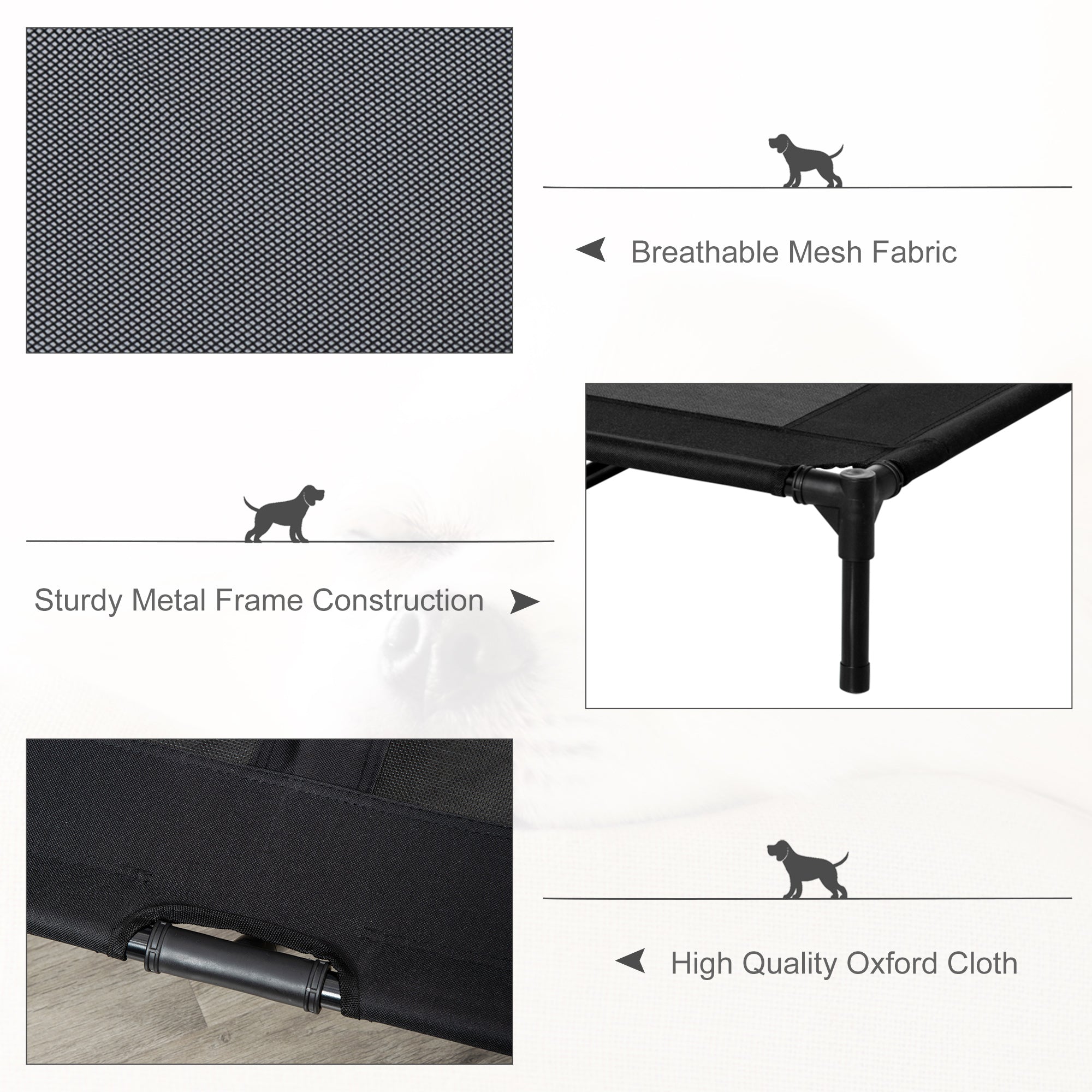 PawHut Large Elevated Dog Bed Cat Elevated Lifted Cooling Portable Camping Basket Outdoor Indoor Mesh Pet Cot Metal Frame, Black | Aosom UK