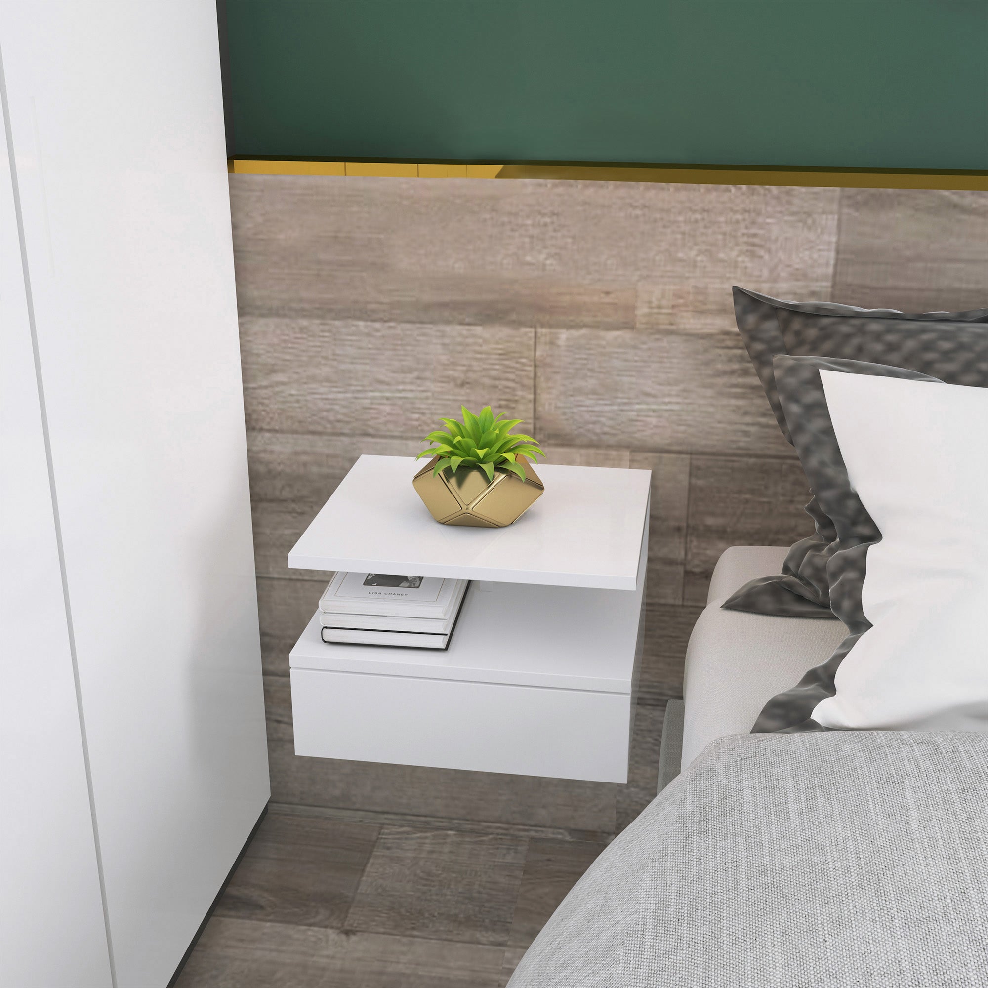 Kozy Set of Two Floating Bedside Tables - White