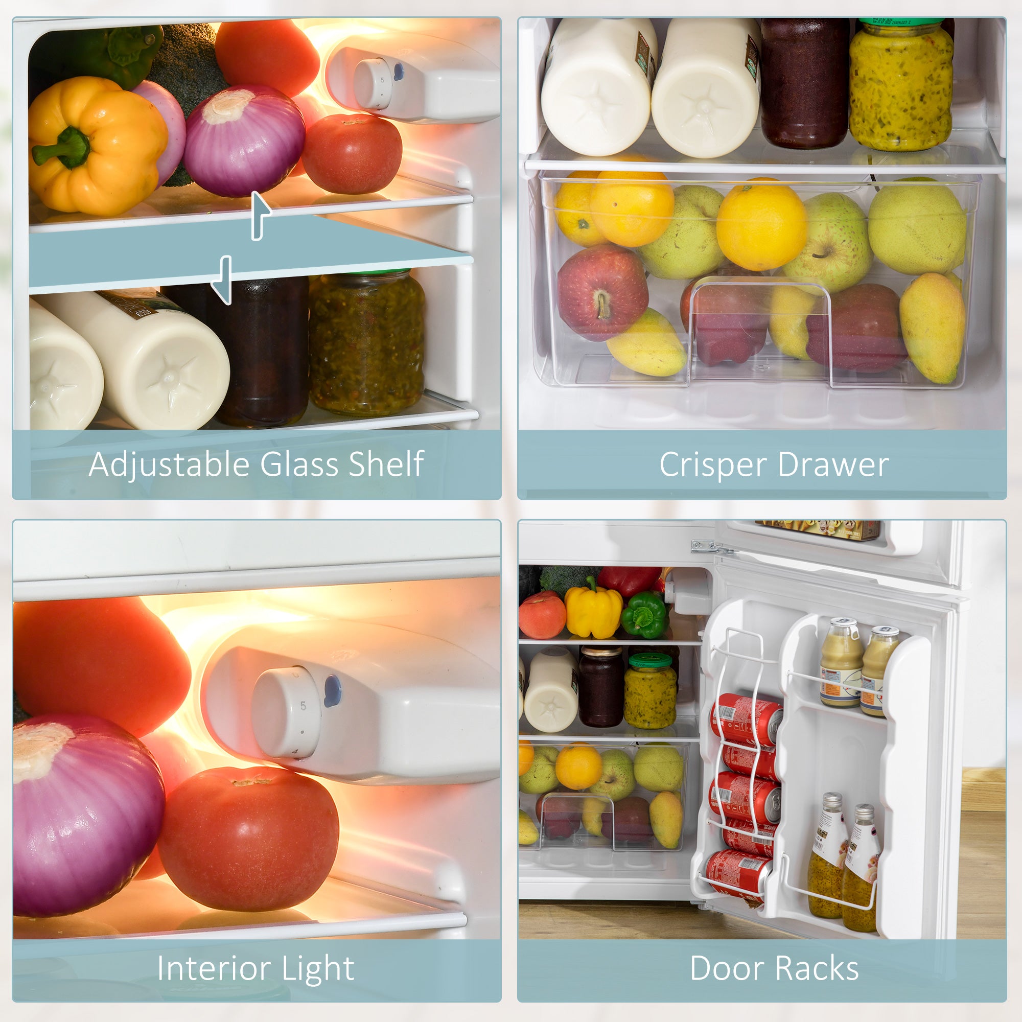 Kozy - 88L Under Counter Fridge Freezer, Small Refrigerator with 5-Setting, 3 Star Freezer Rating, White