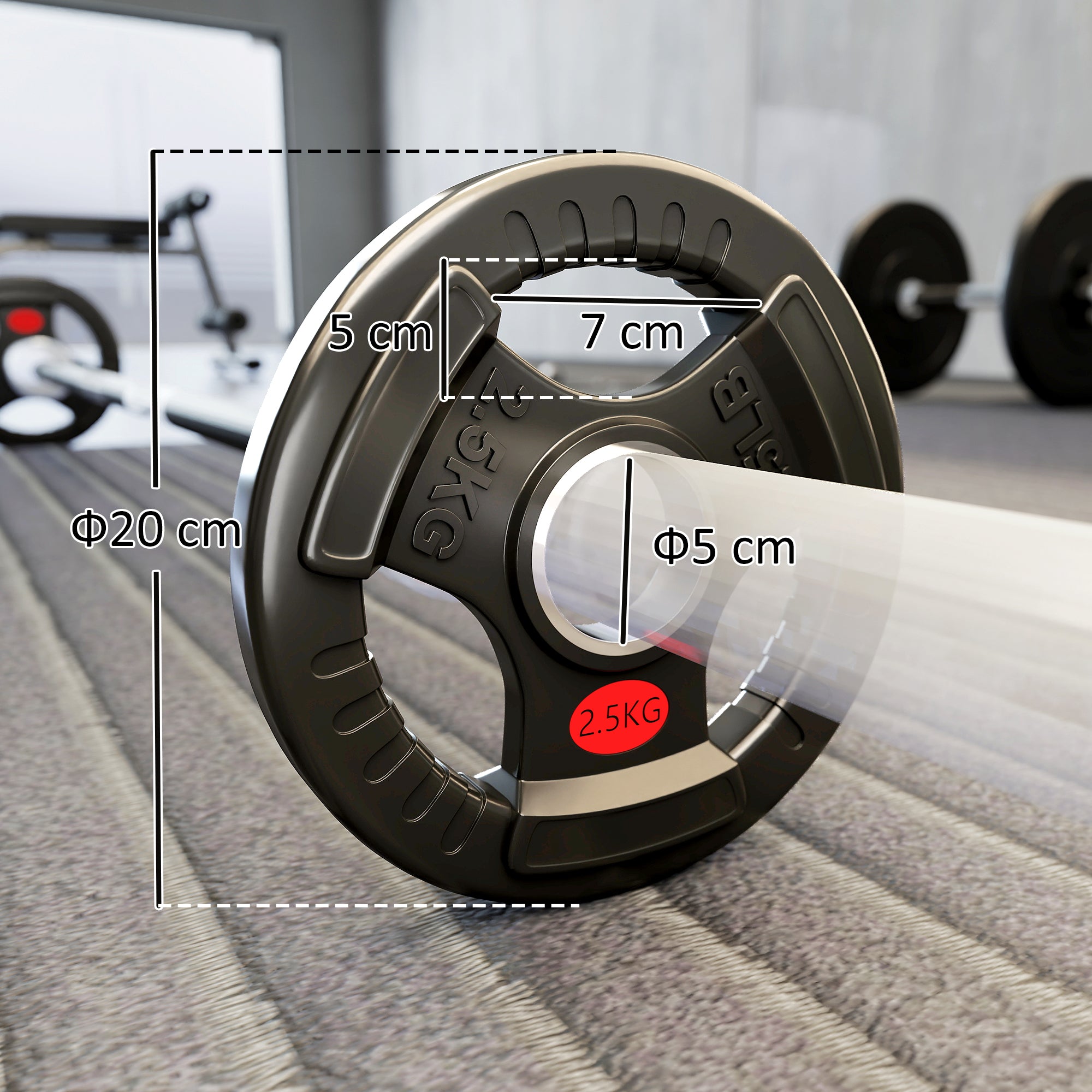 Kozy Olympic Weight Plates, 2"/5cm Weight Disc Pair with Tri-Grips, 2 x 2.5kg Dumbbell Plates for Weightlifting and Strength Training Home Gym Fitness Workout, Black