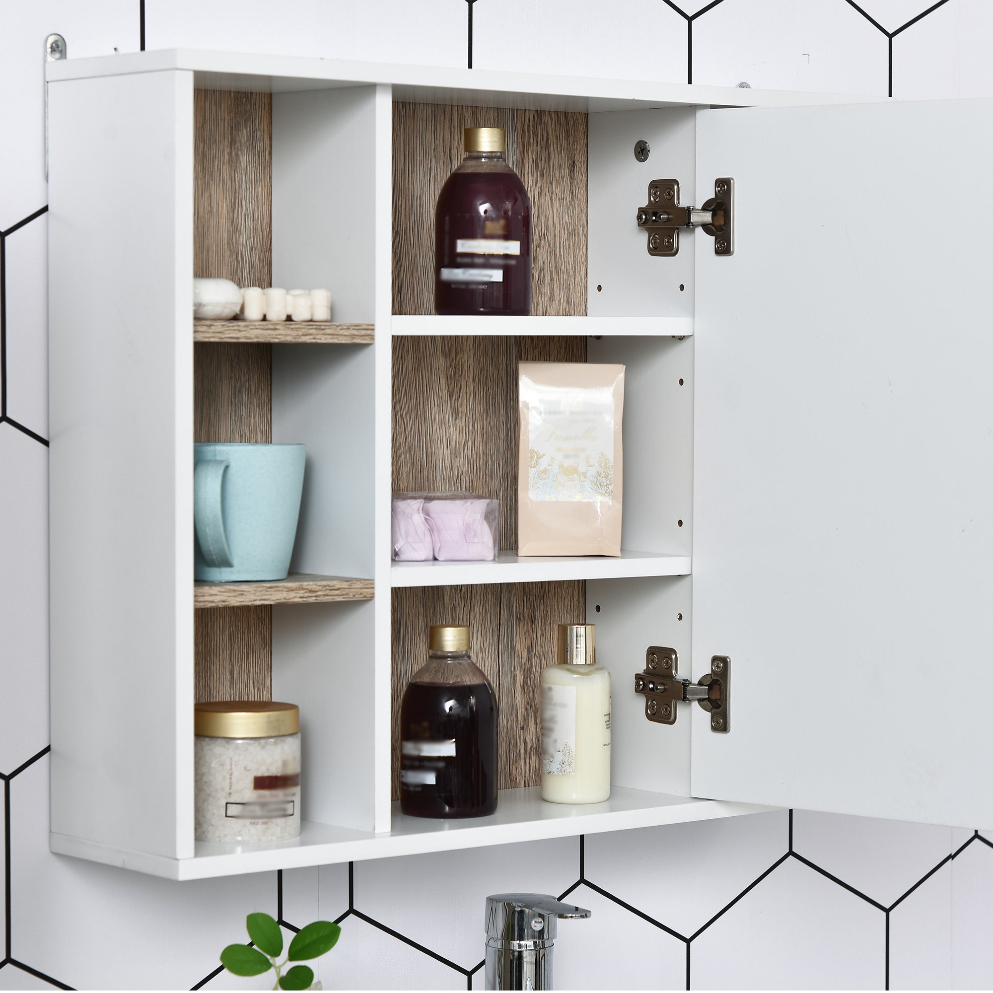 Kozy Bathroom Mirror Cabinet, Wall Mounted Storage Cabinet with Open Cupboard and Adjustable Shelf, White