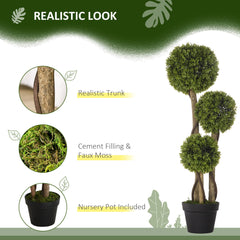 HOMCOM Decorative Artificial Plants Boxwood Ball Topiary Trees in Pot Fake Plants for Home Indoor Outdoor Decor, 90 cm | Aosom UK