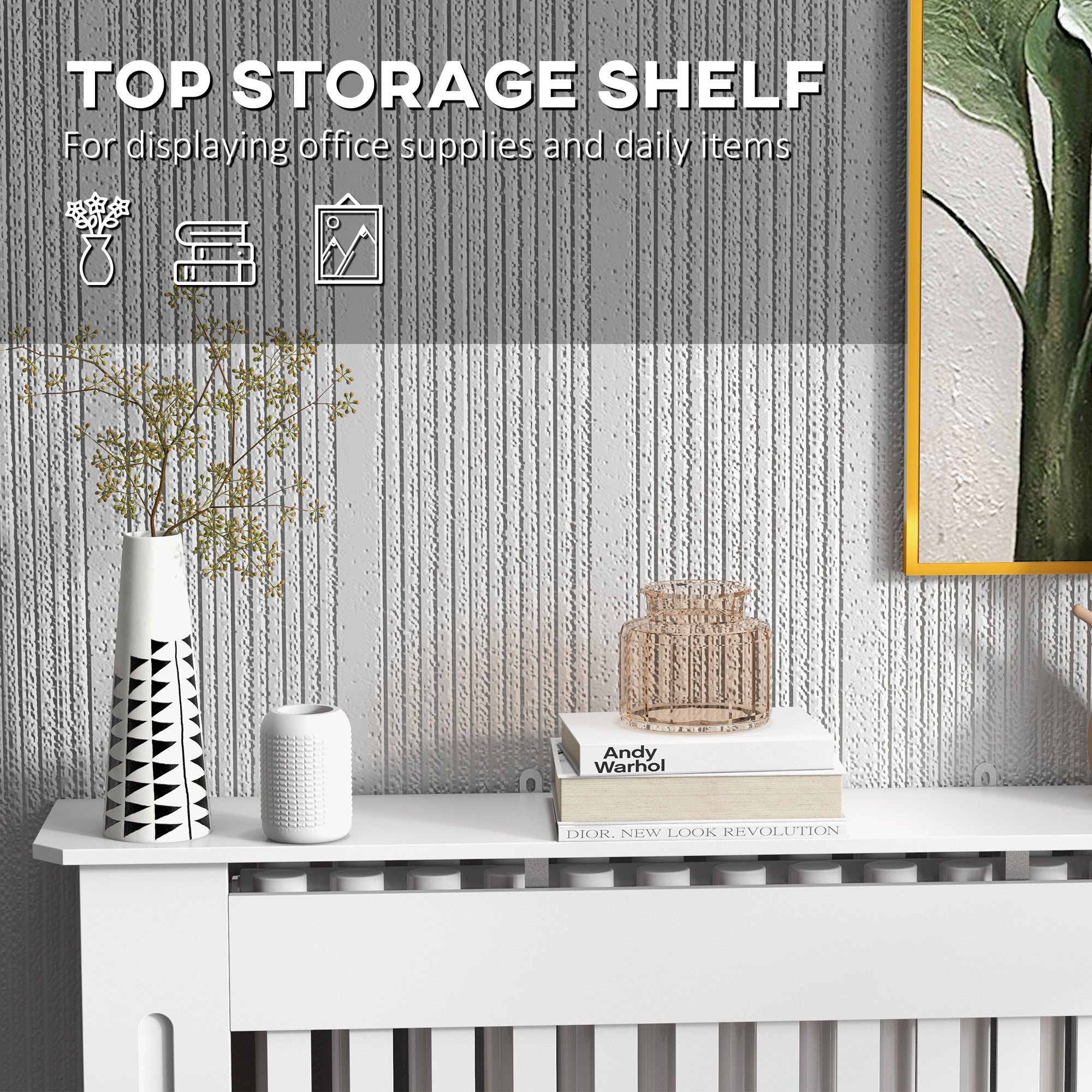 Kozy Slatted Radiator Cover Painted Cabinet MDF Lined Grill in White (112L x 19W x 81H cm)