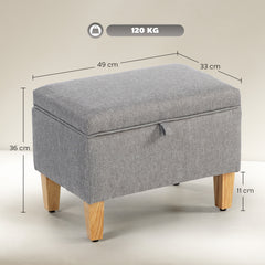 Kozy - 16L Linen Storage Ottoman Padded Footstool with Rubberwood Legs for Storage Box, Bed End, Shoe Bench, Seating, Light Grey
