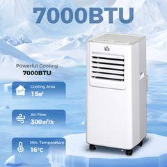 Kozy 7000 BTU Air Conditioning Unit, 3-in-1 Portable Air Conditioner, Dehumidifier, Cooling Fan with 2 Speeds, 24H Timer, Remote Control, LED Display, Window Venting Kit, 15m²