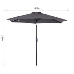 Outsunny Patio Umbrella, 2.7m, Lightweight Aluminium Frame, UV Protection, Grey