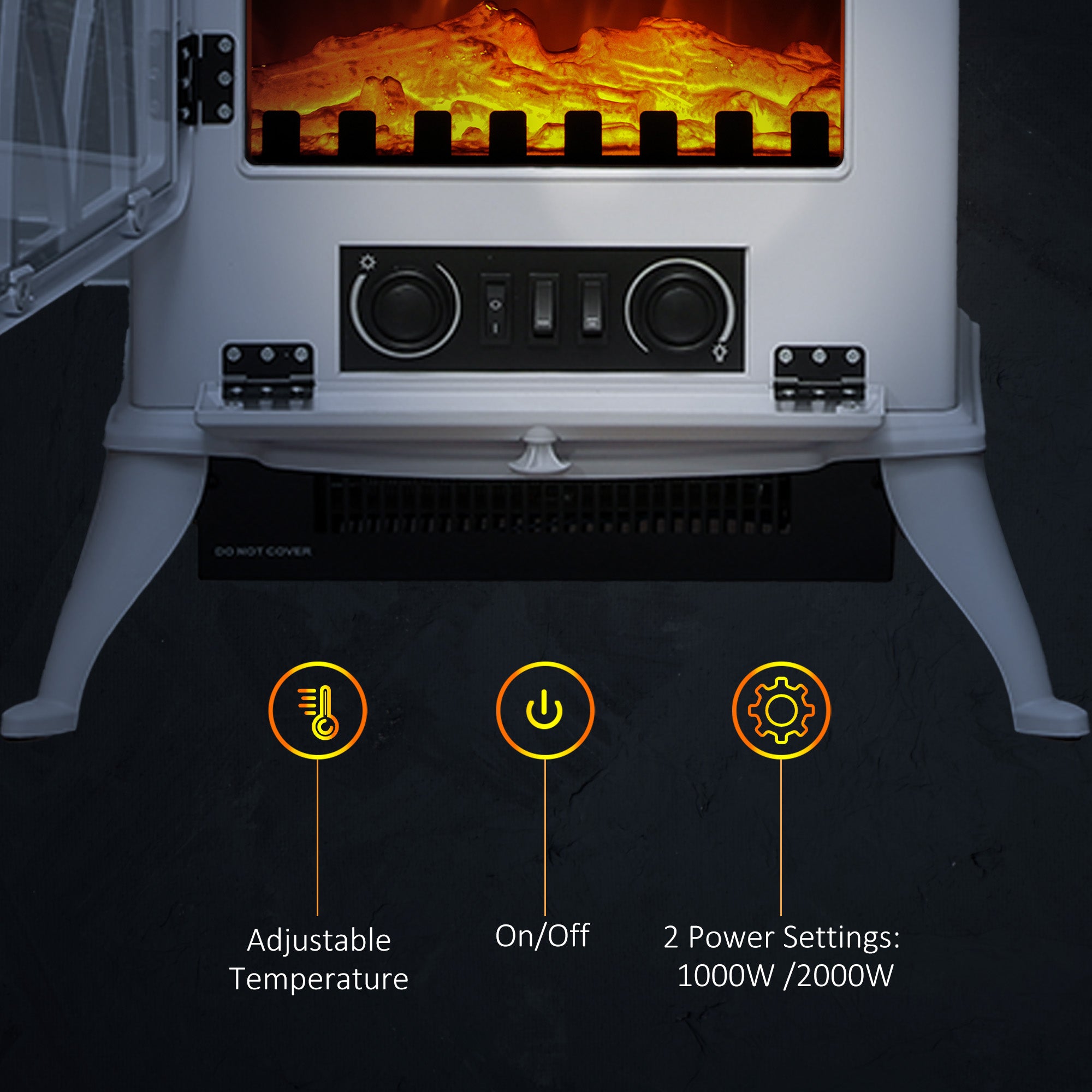 Kozy - 1kW-2kW Vintage Electric Fireplace Heater - White
