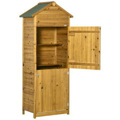 Kozy Wooden Garden Storage Shed Utility Gardener Cabinet w/ 3 Shelves and 2 Door, 191.5cm x 79cm x 49cm, Natural wood effect