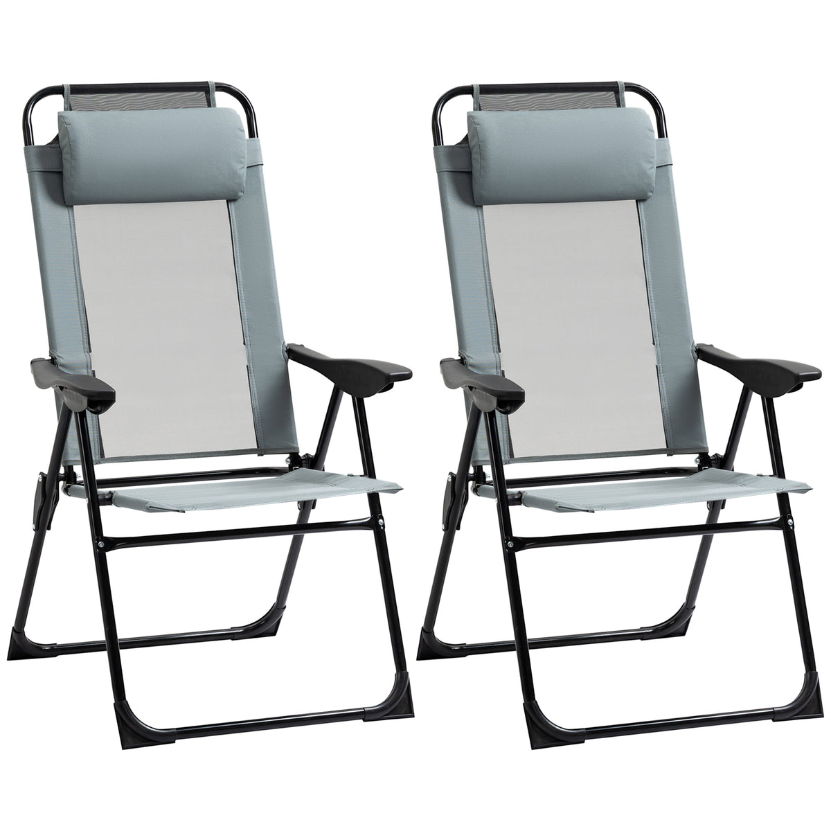 Kozy Set of 2 Portable Folding Recliner Outdoor Patio Adjustable Backrest, Grey