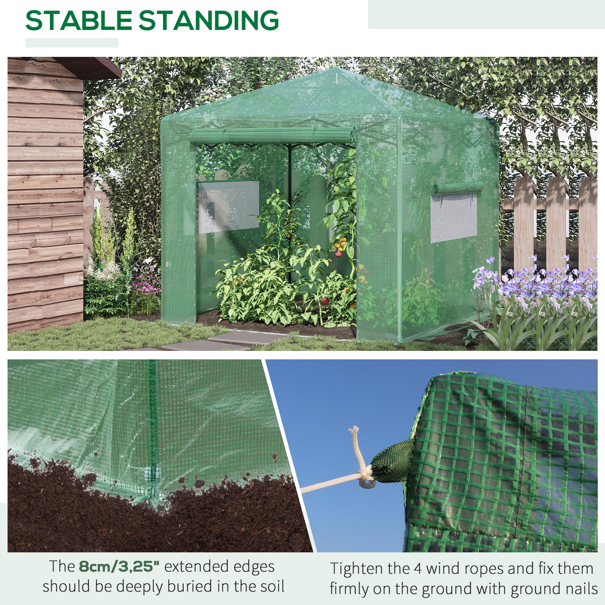 Kozy Pop-up Small Greenhouse, Outdoor Walk-in Tomato Greenhouse with Carrying Bag, PE Cover, Steel Frame, Green, 2.4L x 1.8W x 2.4H m