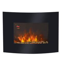 Kozy - Led Wall Mounted Fireplace Curved Glass Electric Fire Place Fire Place 7 Colour Side Lights Slimline, 900/1800W, 65cm x 52cm