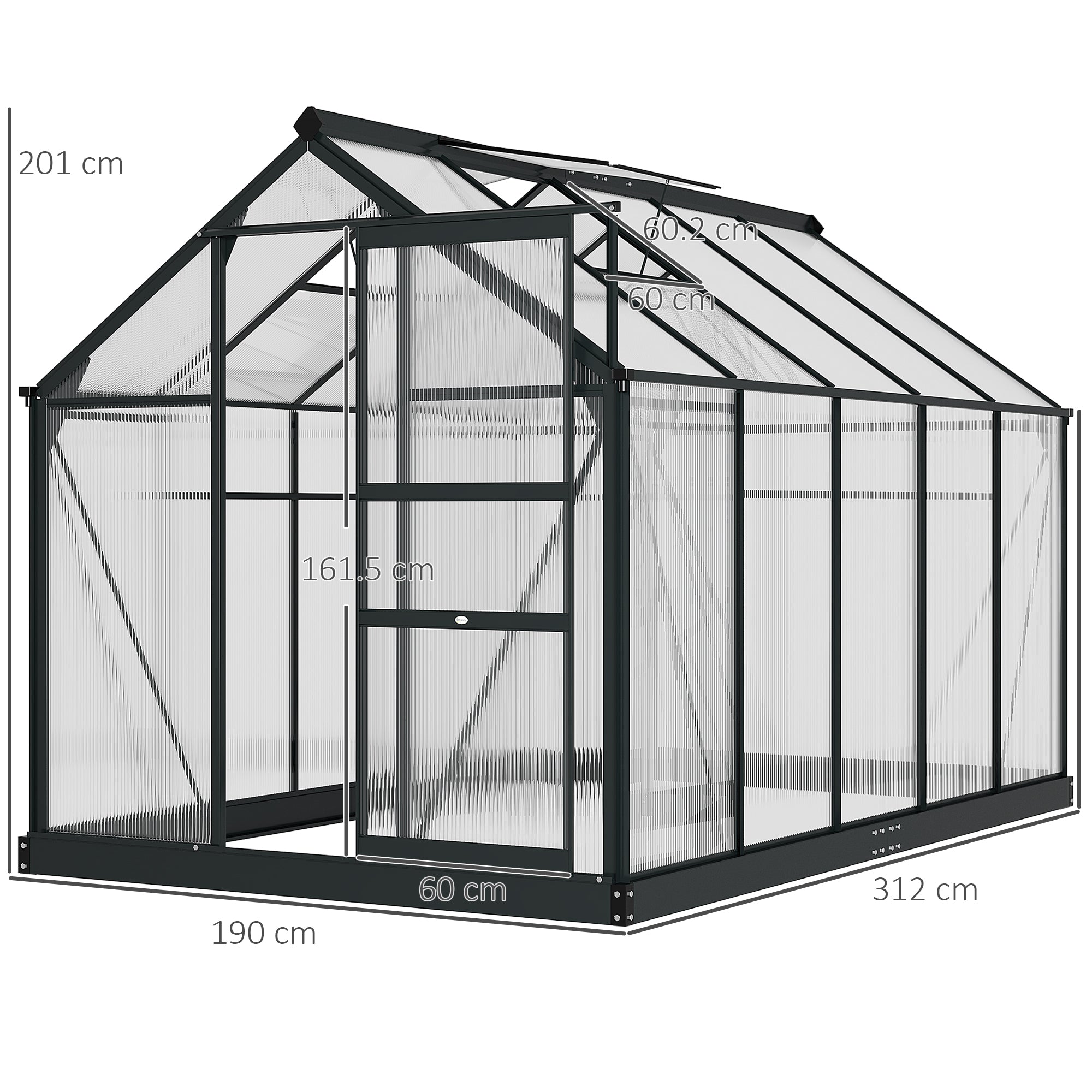 Kozy 6 x 10ft Polycarbonate Greenhouse, Large Walk-In Green House with Slide Door and Window, Garden Plants Grow House with Aluminium Frame and Foundation, Grey