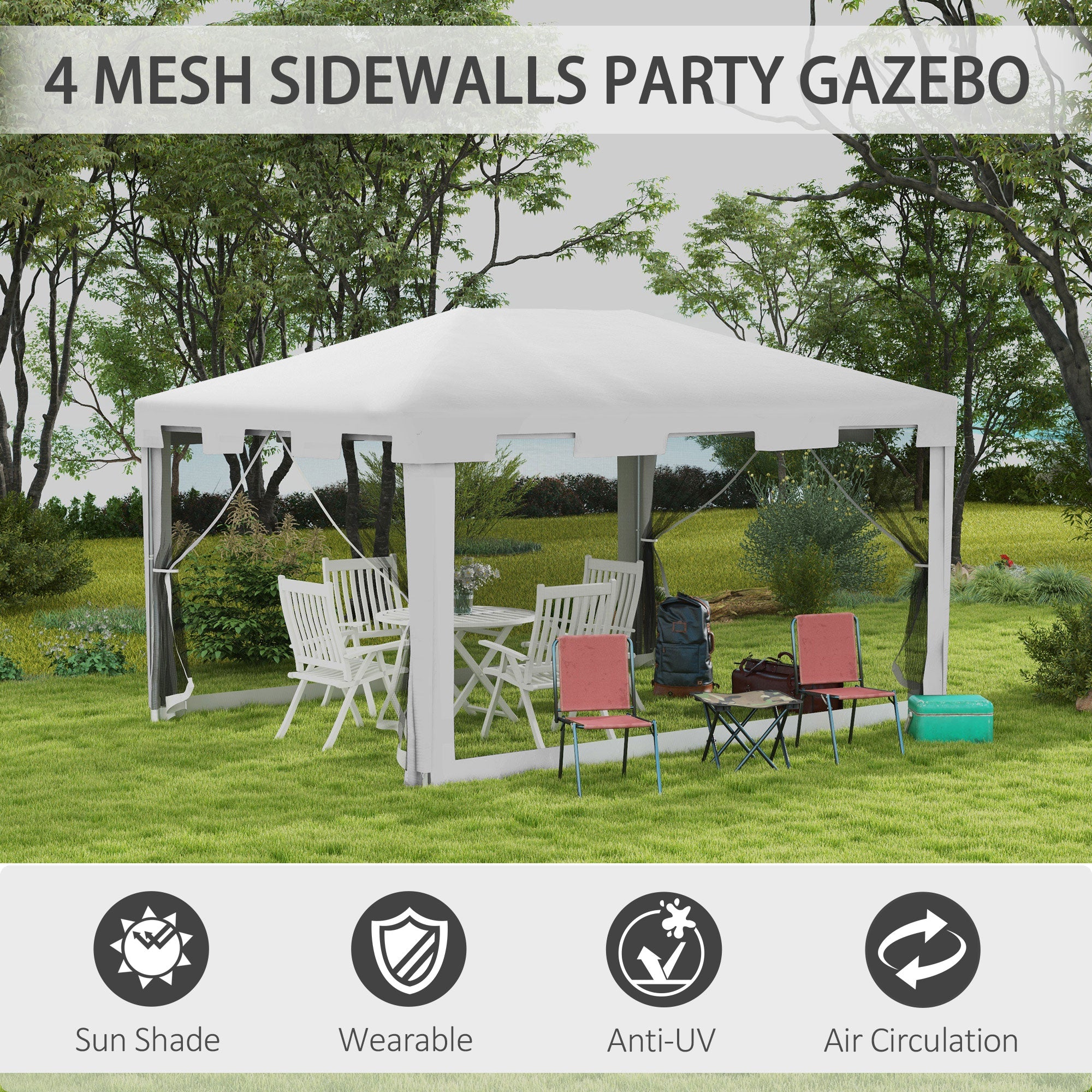 Outsunny 4x3 m Waterproof Gazebo W/Mesh Sides