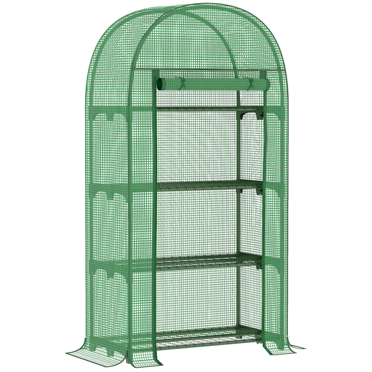 Kozy 4 Tier Mini Greenhouse for Outdoor, Portable Gardening Plant Green House with Storage Shelf, Roll-Up Zipped Door, Metal Frame and PE Cover, 80 x 49 x 160cm, Green