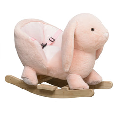 Kozy Kids Rocking Rabbit, Plush Rocking Horse Ride-On w/ Sound, Wood Base, Seatbelt, for Ages 18-36 Months, Pink