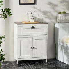 Kozy Bathroom Floor Cabinet, Freestanding Storage Cupboard with Drawer, Double Door Cabinet and Adjustable Shelf, White