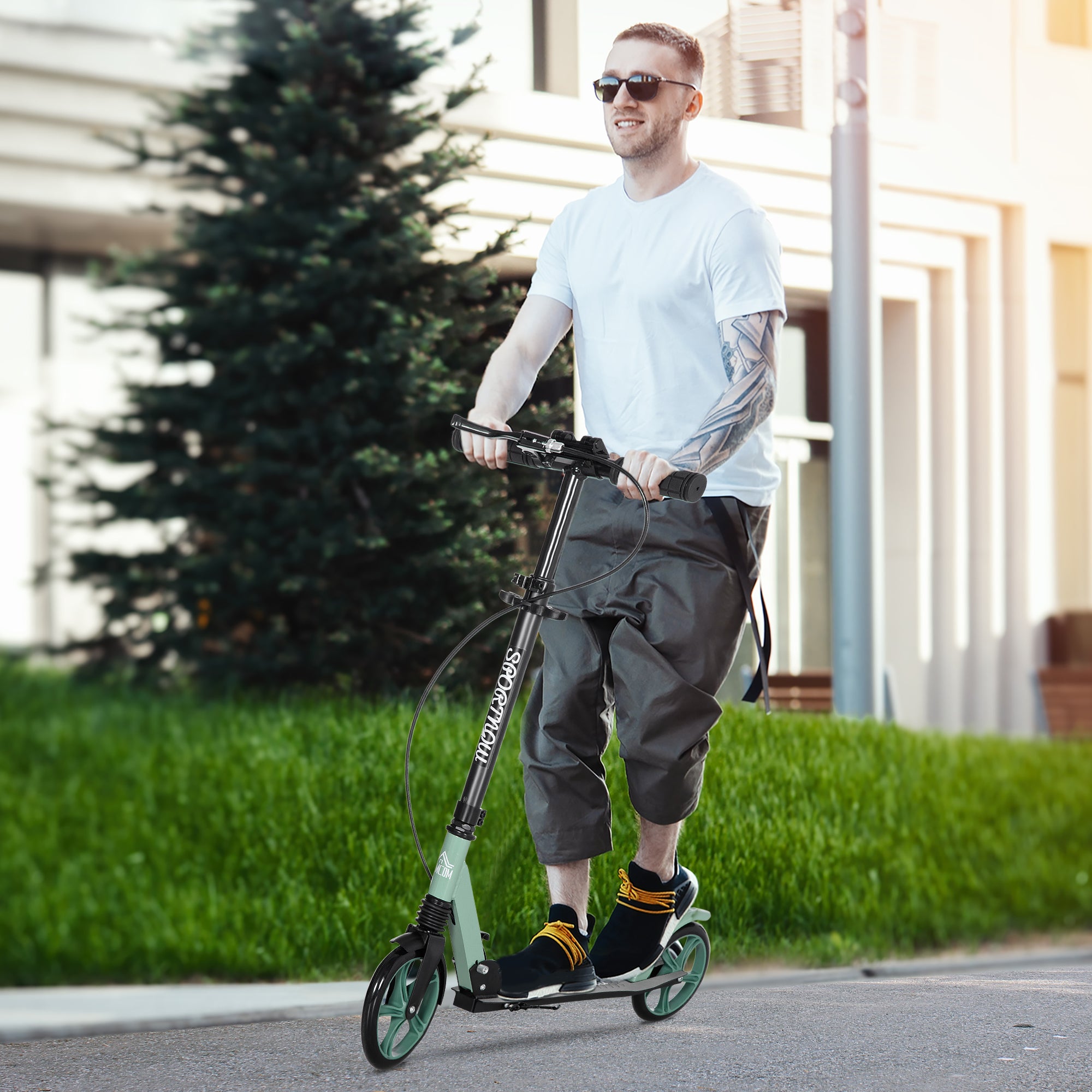 Kozy One-click Folding Kick Scooter for 14+ w/ Adjustable Handlebar, Push Scooter with Kickstand, Dual Brake System, Shock Absorber, 200mm Wheels & ABEC-9 Bearings