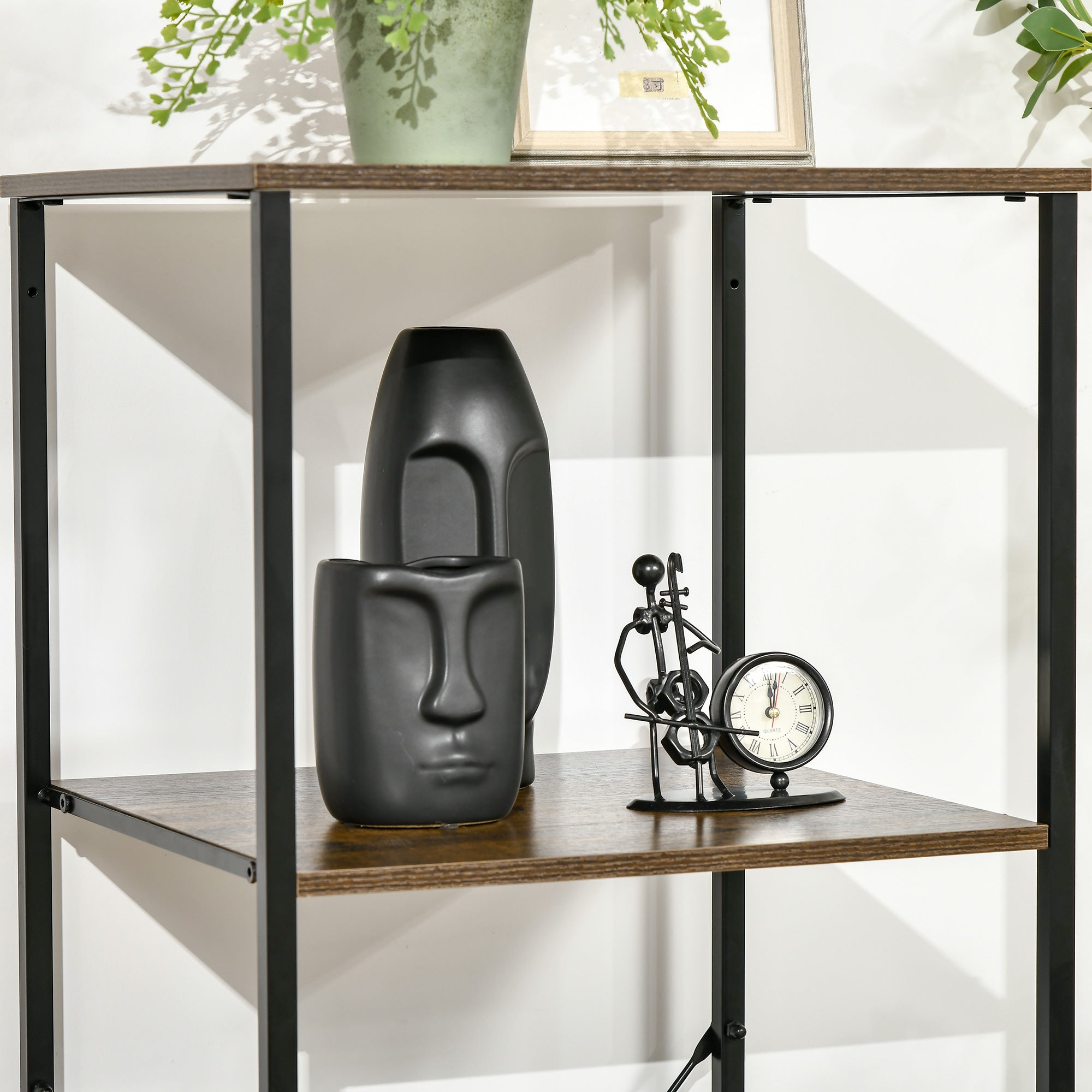 Kozy Industrial Storage Cabinet with 2 Open Shelves and 3 Foldable Fabric Drawers, Multifunctional Bookshelf in Living Room, Study, Bedroom, Rustic Brown