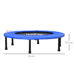 Kozy 36" Mini Fitness Trampoline Home Gym Yoga Exercise Rebounder Indoor Outdoor Jumper with Safety Pad, Support Up to 100 KG, Blue and Black