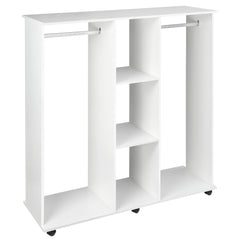 Kozy Open Wardrobe Double Mobile Storage Shelves Organizer W/6 Wheels-White