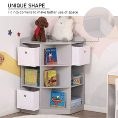 HOMCOM Kids Storage Cabinet Corner Toy Storage Organizer Bookcase for Children's Play Room/Bedroom w/ Anti-tipping Hardware Drawers, Grey | Aosom UK