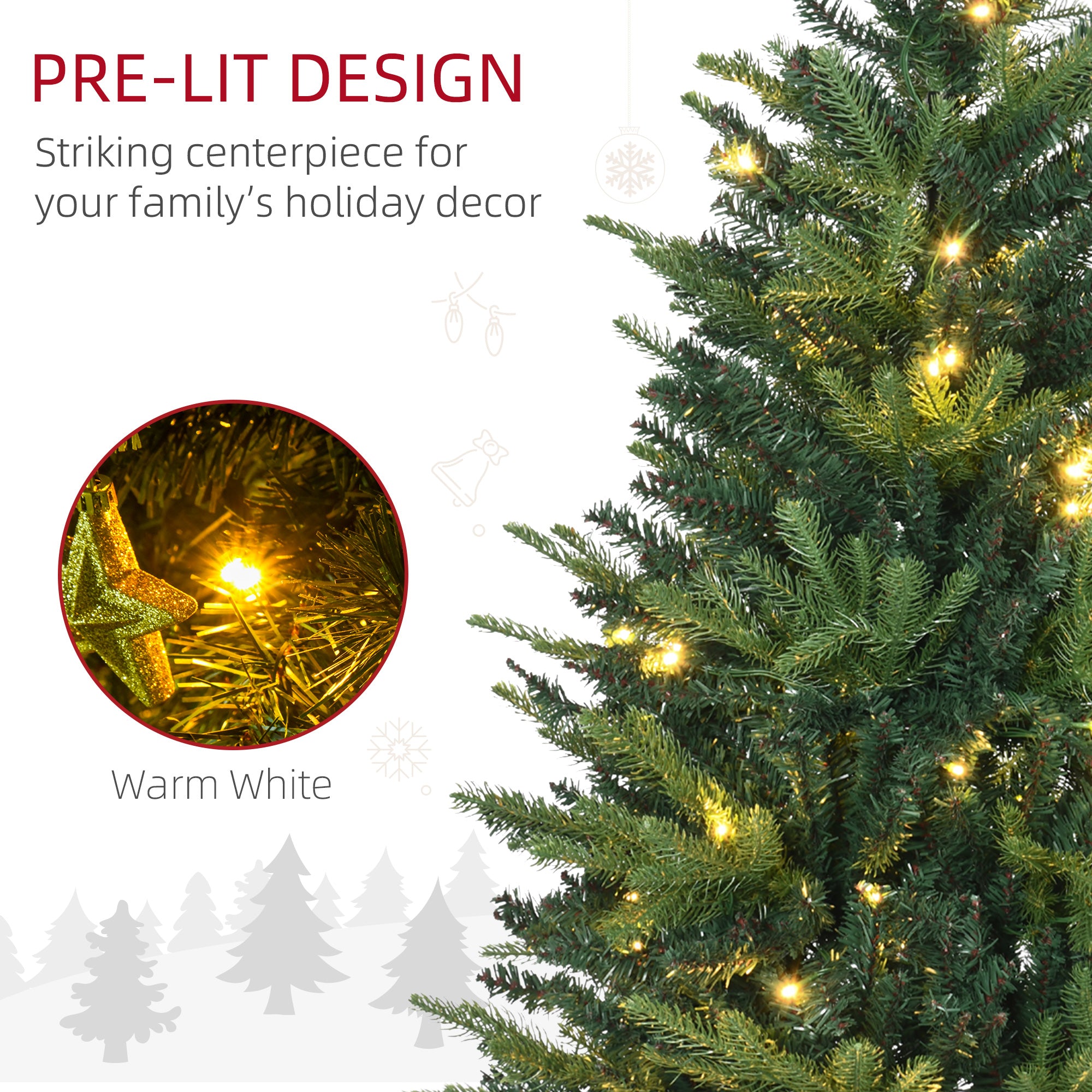 HOMCOM 1.2m Prelit Christmas Tree Artificial Tree Spruce Tree, Plastic Stand