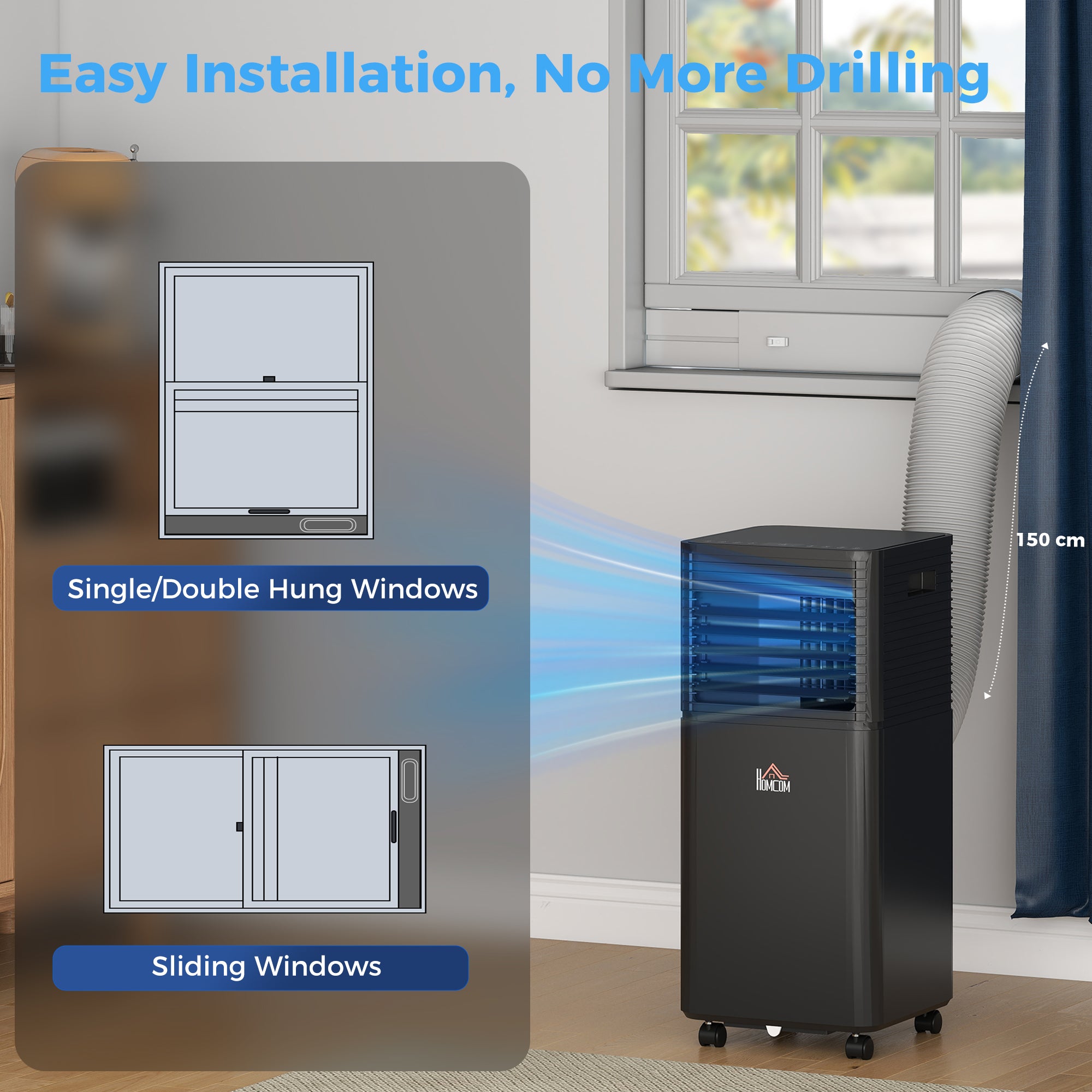 Kozy 7000 BTU 4-In-1 Portable Air Conditioner Unit Cooling Dehumidifying Ventilating  for Room up to 26m², with Fan, Remote, 24H Timer, Window Mount Kit, R290, A Energy Efficiency