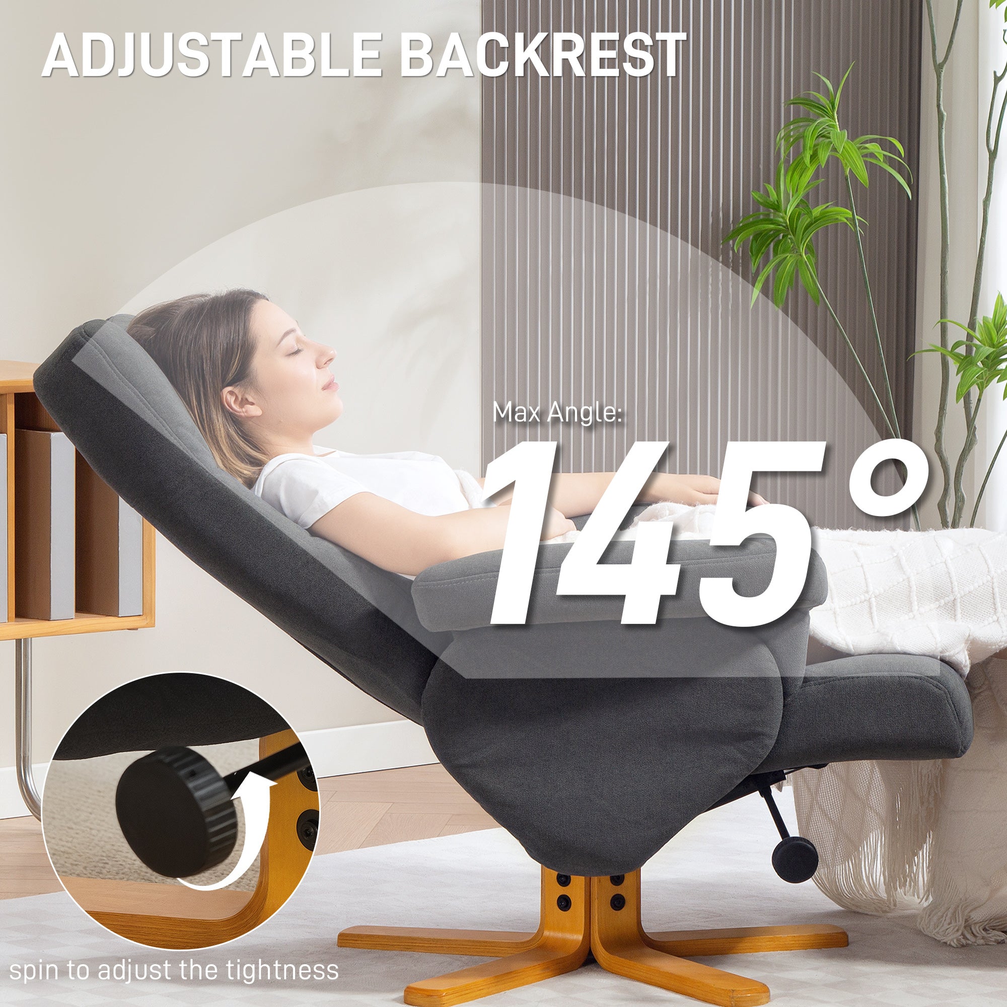 Kozy - Linen-Look Recliner, with Storage Ottoman - Grey