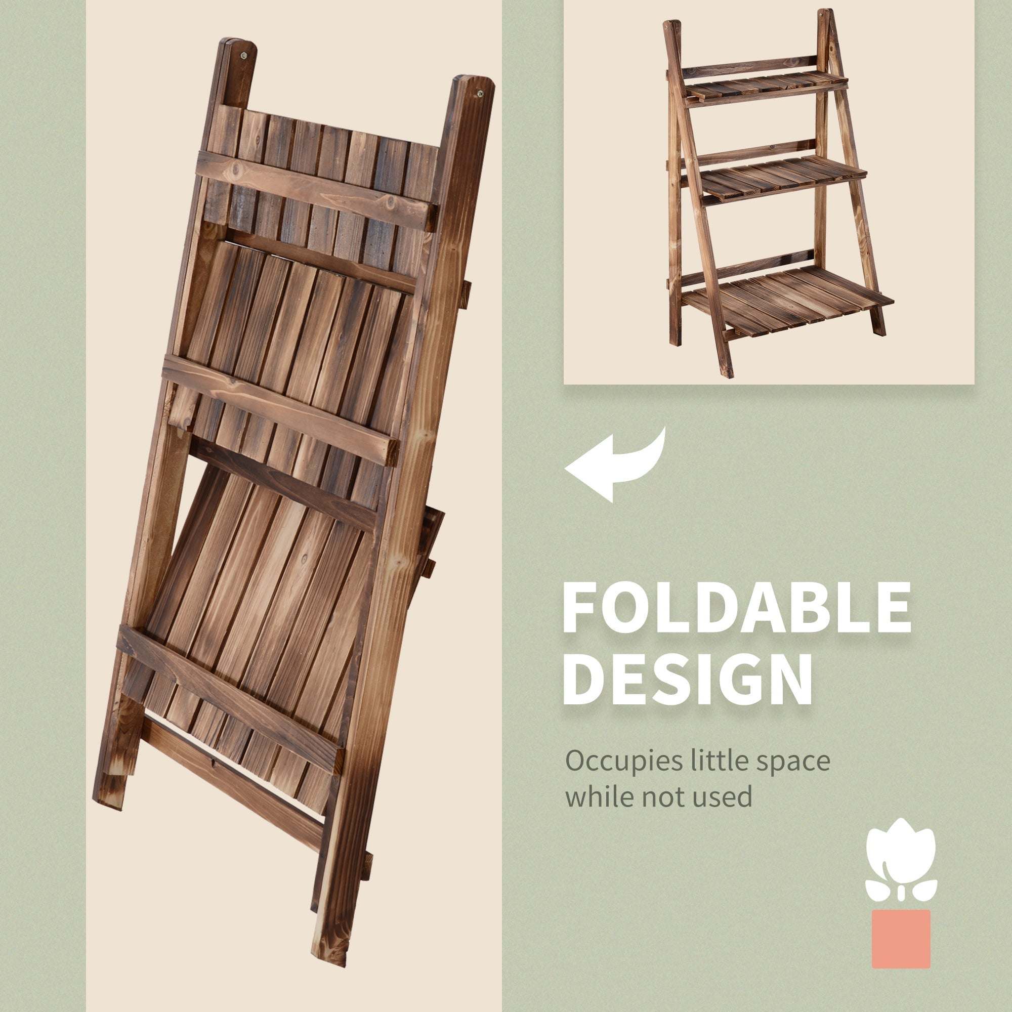 Outsunny Wooden Folding Flower Pot Stand 3 Tier Garden Planter Display Ladder Gardener Storage Shelves Rack (60L x 37W x 93H (cm)) | Aosom UK