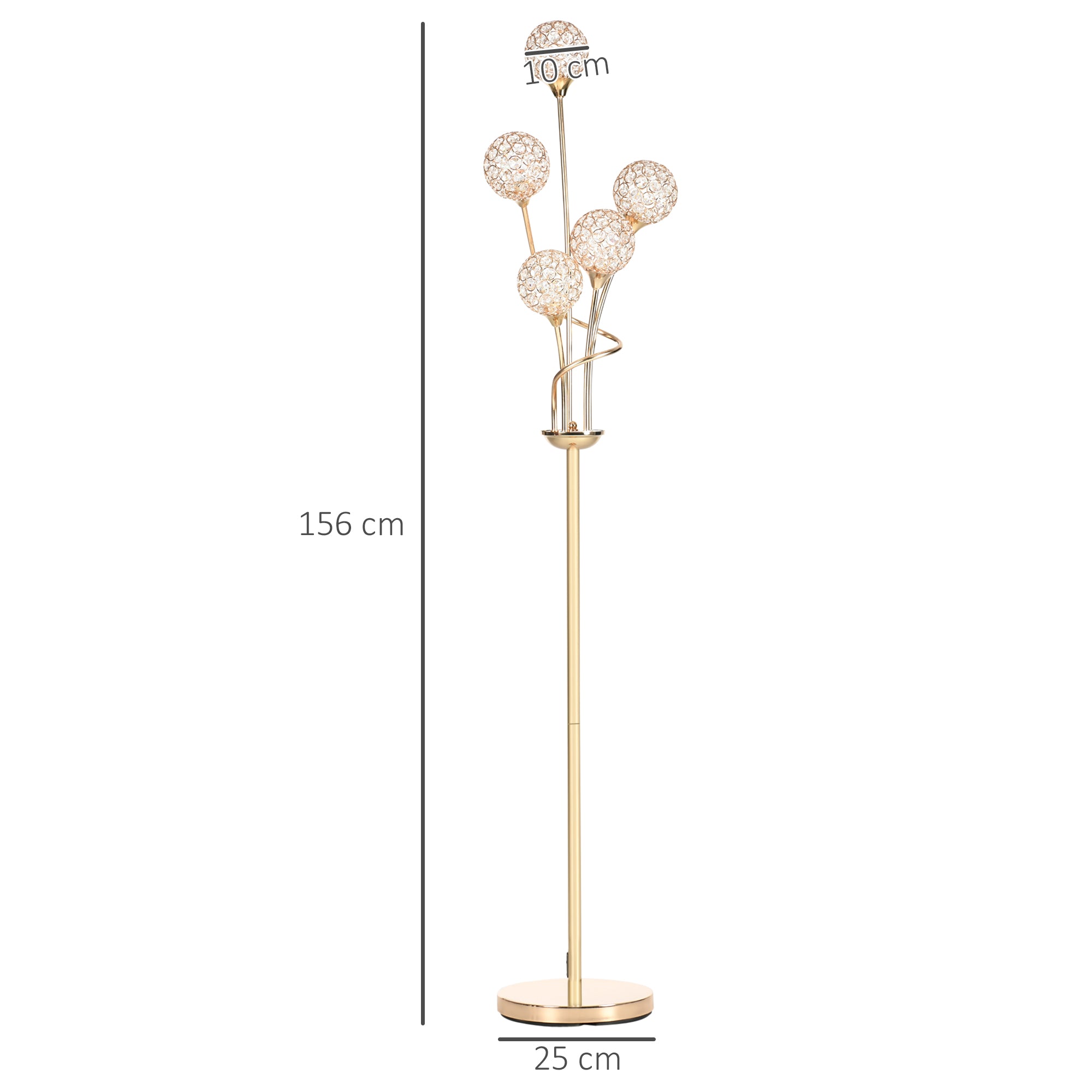 Kozy Crystal Floor Lamps for Living Room Bedroom with 5 Light, Modern Upright Standing Lamp, 34x25x156cm, Gold Tone