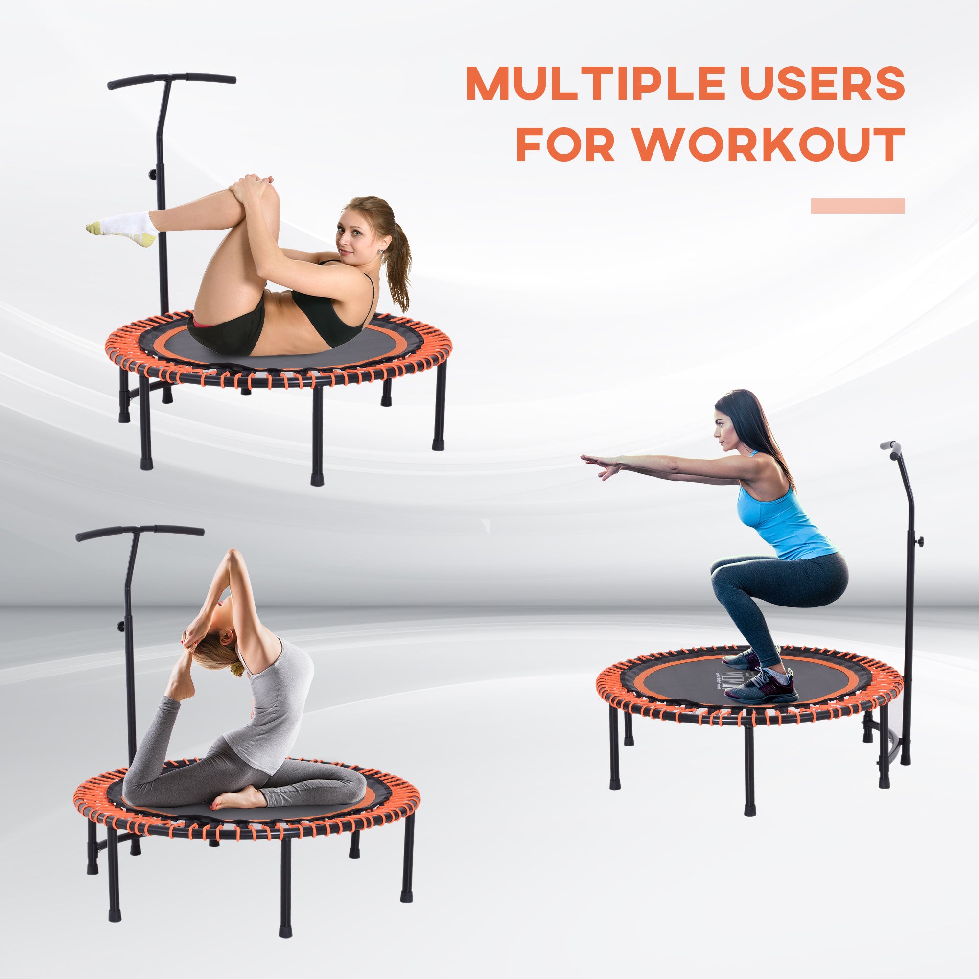 HOMCOM Round Mini Trampoline Exercise Bungee Rebounder Adjustable Handle Bar