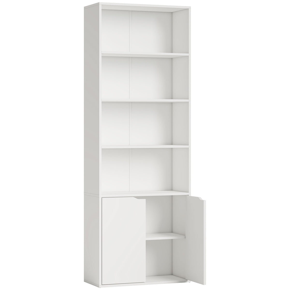 Kozy 6-Tier Tall Bookcase, Bookshelf with 4 Open Shelves and Double Door Storage Cabinet, Freestanding Display Rack for Living Room, Bedroom, Home Office, Study, 59 x 29 x 180cm, White