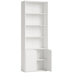 Kozy 6-Tier Tall Bookcase, Bookshelf with 4 Open Shelves and Double Door Storage Cabinet, Freestanding Display Rack for Living Room, Bedroom, Home Office, Study, 59 x 29 x 180cm, White