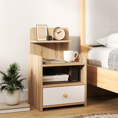Kozy - Multi-Storage Bedside Table - White/Wood-Effect