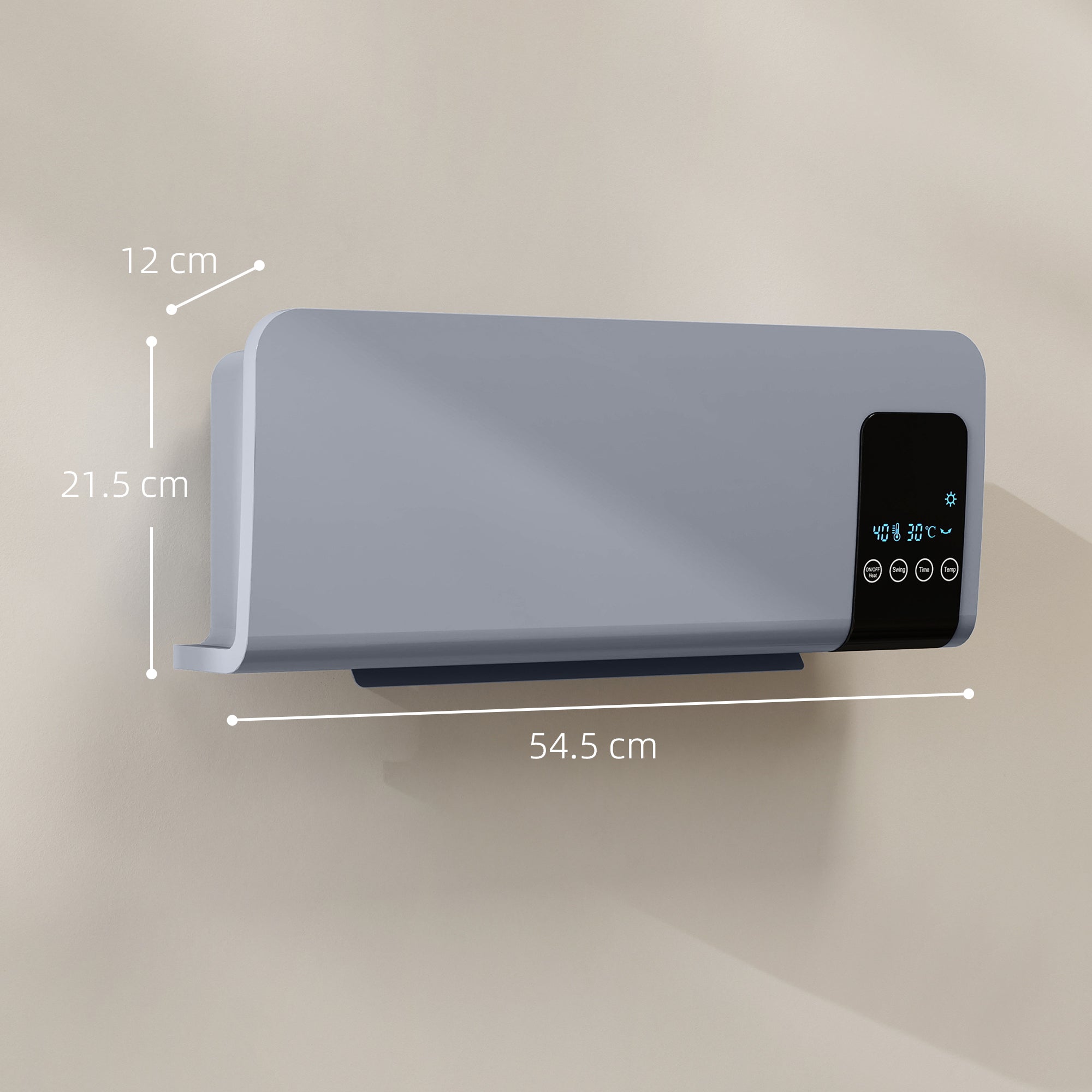 Kozy - 2000W Wall Mounted Heater, 18-45°C Temperature, Grey