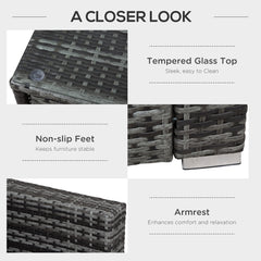 Kozy 4 Pcs Rattan Wicker Garden Furniture Patio Sofa Storage & Table Set w/ 2 Drawers Coffee Table,Great Cushioned 4 Seats Corner Sofa - Grey