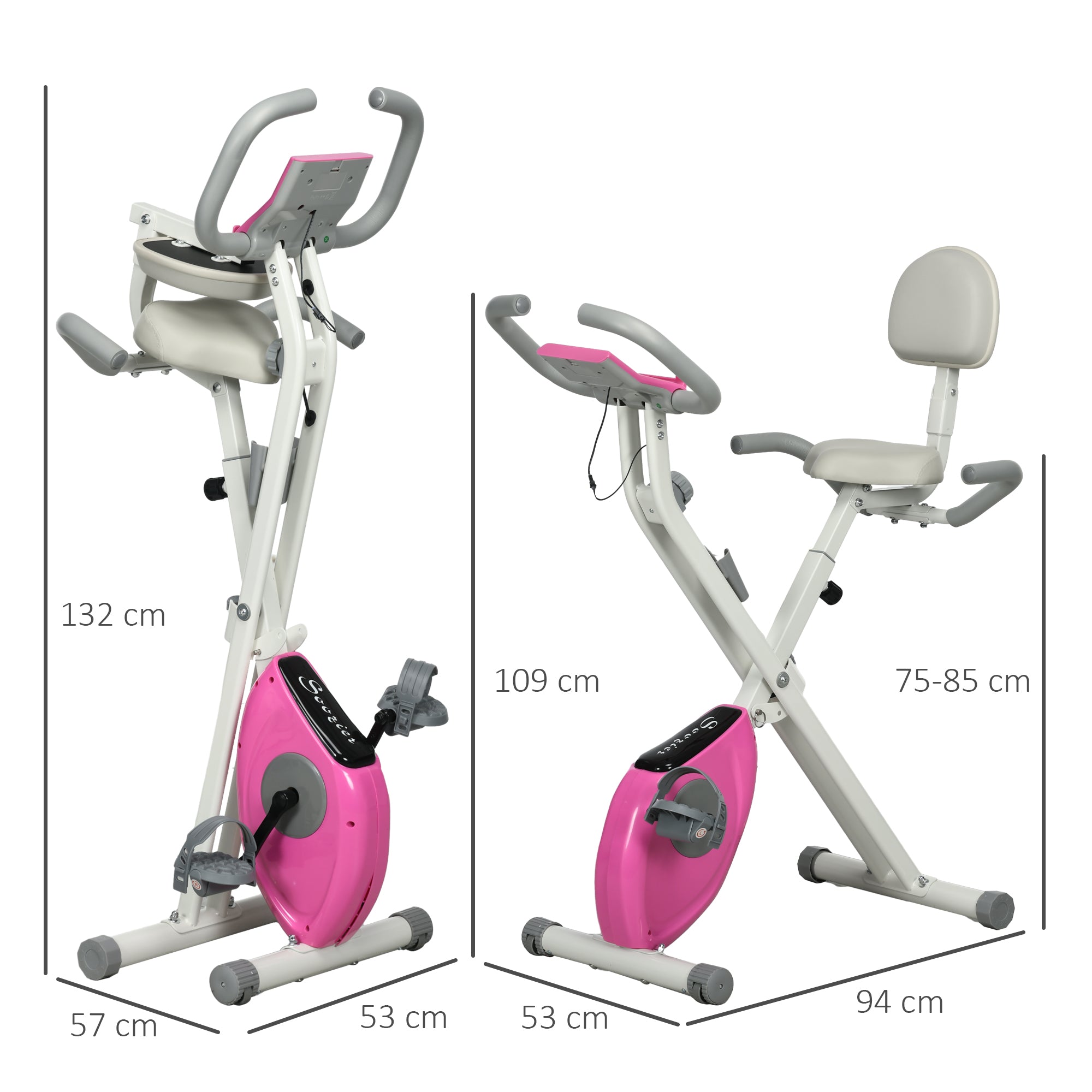 Kozy Folding Exercise Bike, with Adjustable Magnetic Resistance, Seat Height - White and Pink