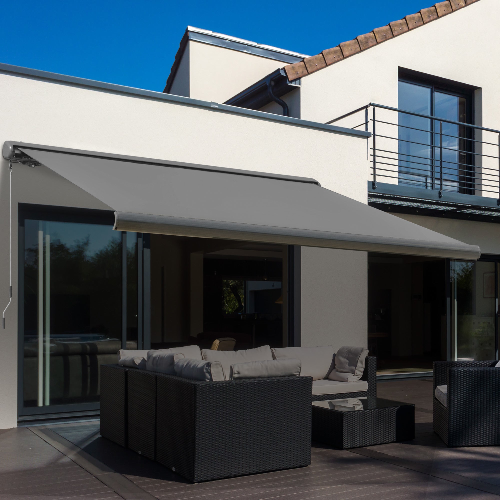 Kozy 3 x 2.5m Electric Awning with Remote Controller, Aluminium Frame DIY Retractable Awning, UV50+ Sun Shade Canopy for Garden Patio Deck Door Window, Grey