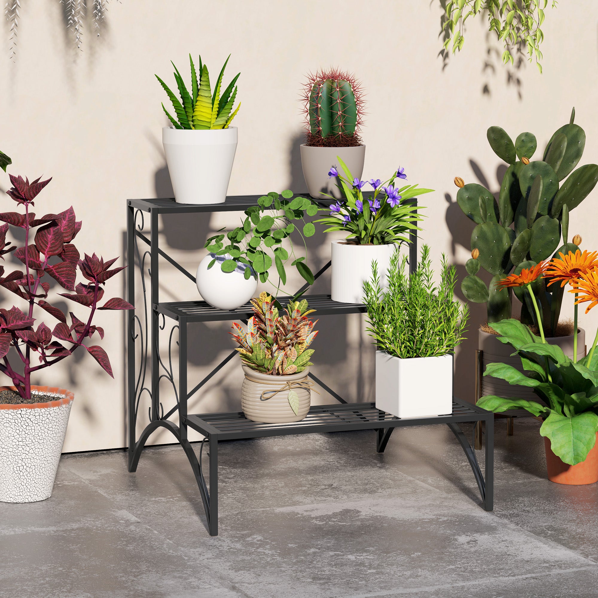 Kozy - Three-Tier Decorative Metal Plant Stand - Black