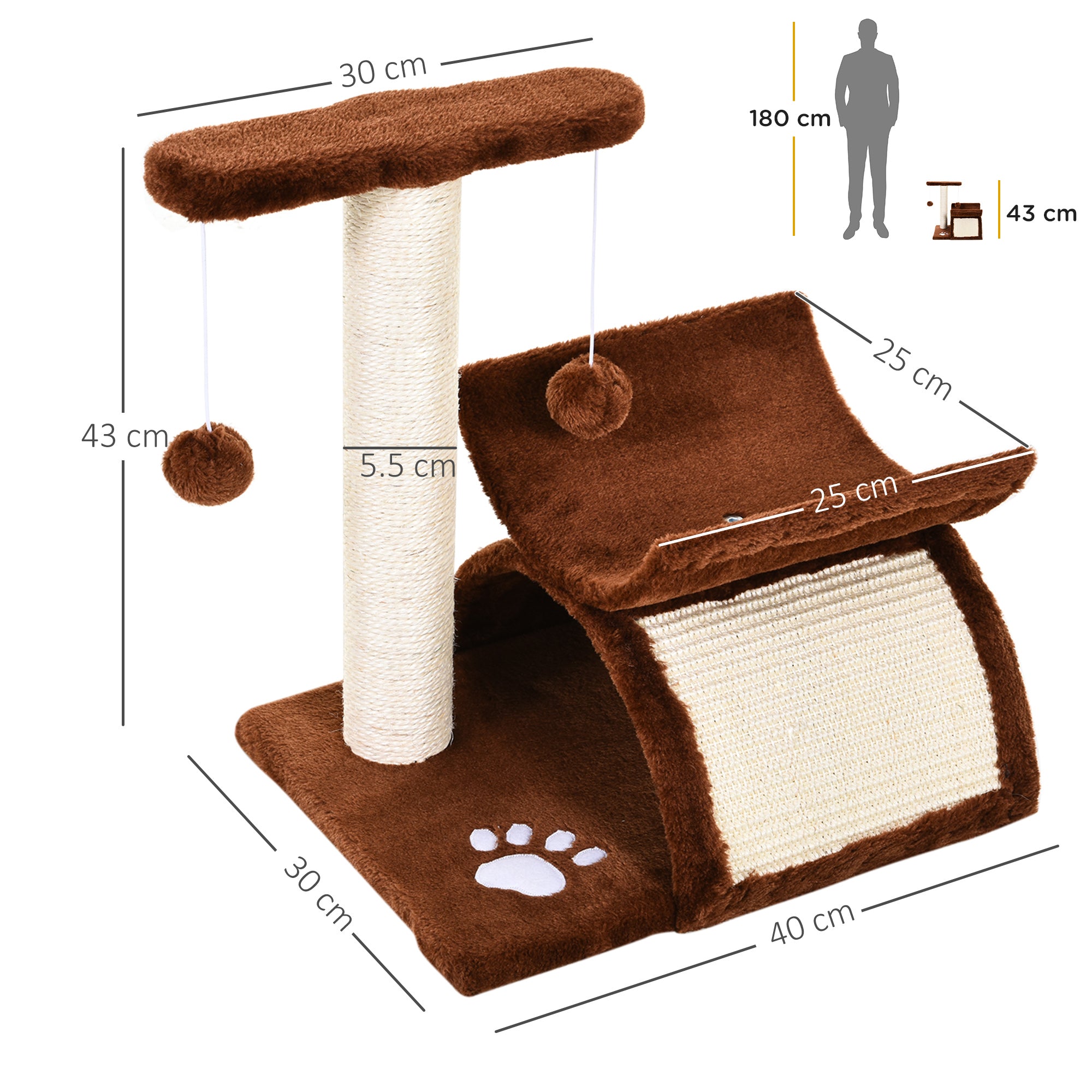 PawHut Cat Tree, Cat Tower for Kittens, Small Cat Condo with Rotatable Top Bar, Sisal Scratching Post, Tunnel, Dangling Balls