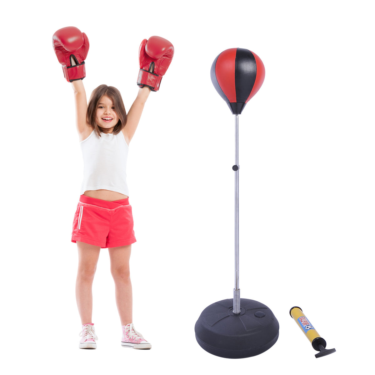 HOMCOM Kids Boxing Punch Bag Set, Freestanding with Gloves, Durable PU Material, Black/Red