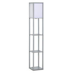 HOMCOM 3-Tier Floor Lamp, Floor Light w/ Storage Shelf, Reading Standing Lamp for Living Room, Bedroom, Office, Dorm, 160cm, Grey | Aosom UK